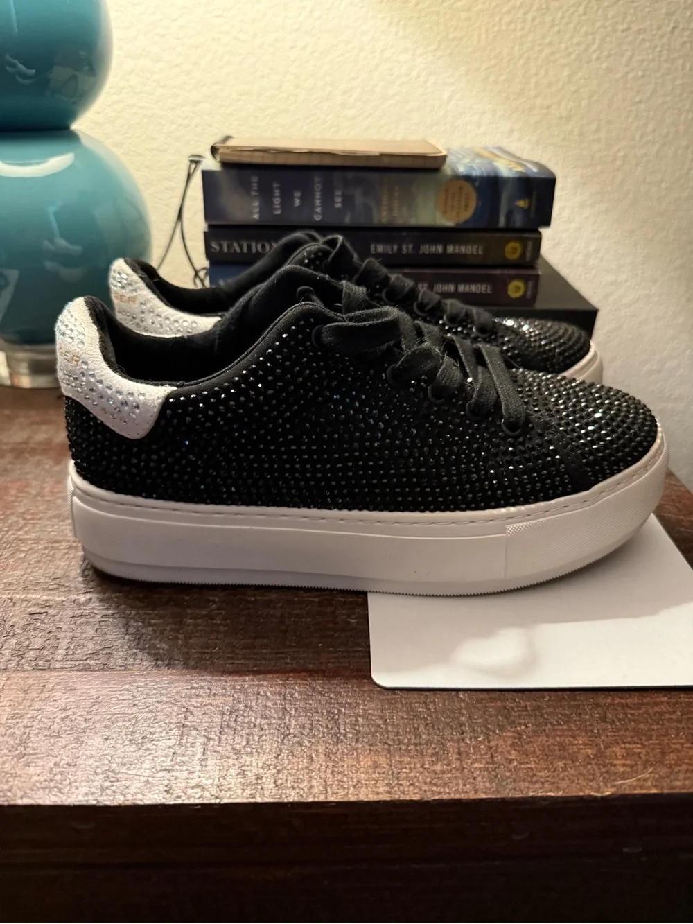 Kurt Geiger Black and White Crystal Embellished Platform Sneakers